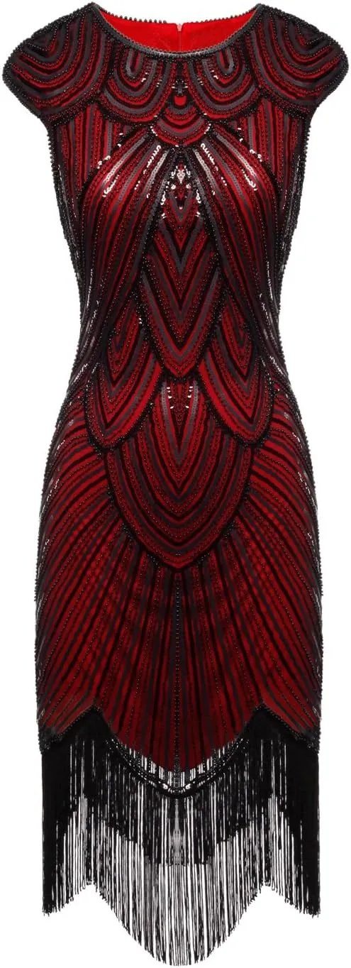 FAIRY COUPLE 1920s Sequined Embellished Tassels Hem Flapper Dress D20S002