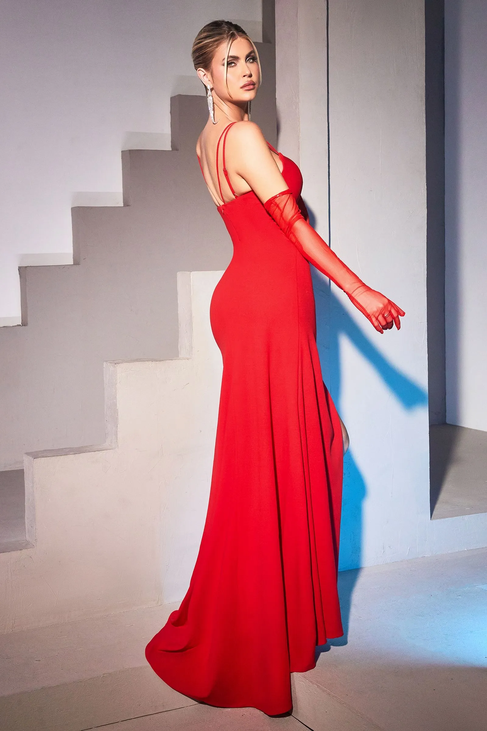 Fitted gown, tulle cut-outs