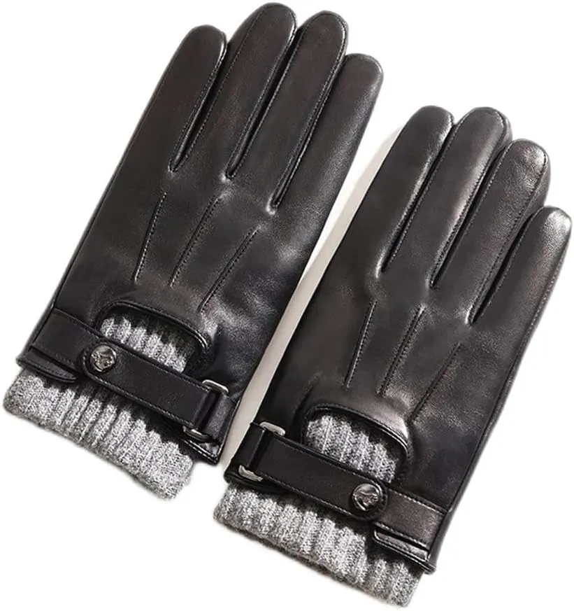 Gloves Male Autumn Winter Thermal Knitted Lined Thicken Men Real Leather Driving Gloves