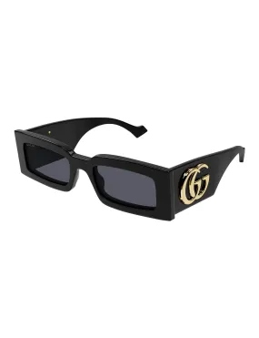 Gold Logo Rectangular Sunglasses, Black/Grey