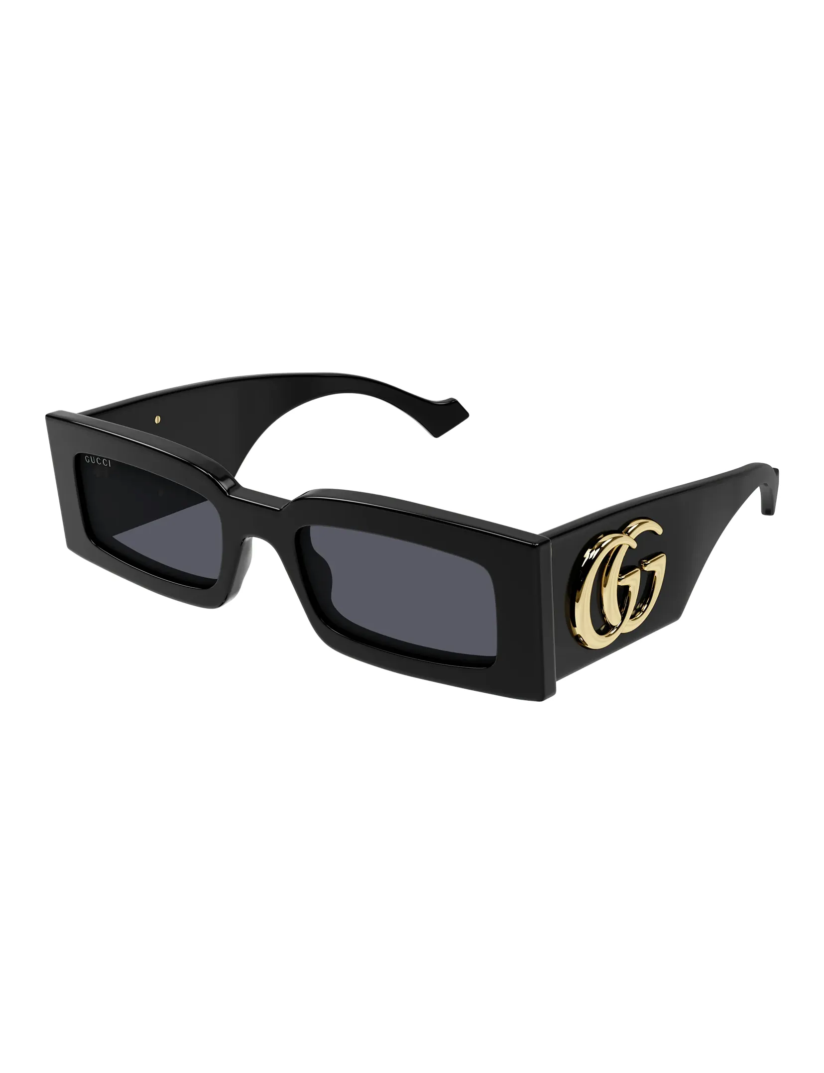 Gold Logo Rectangular Sunglasses, Black/Grey
