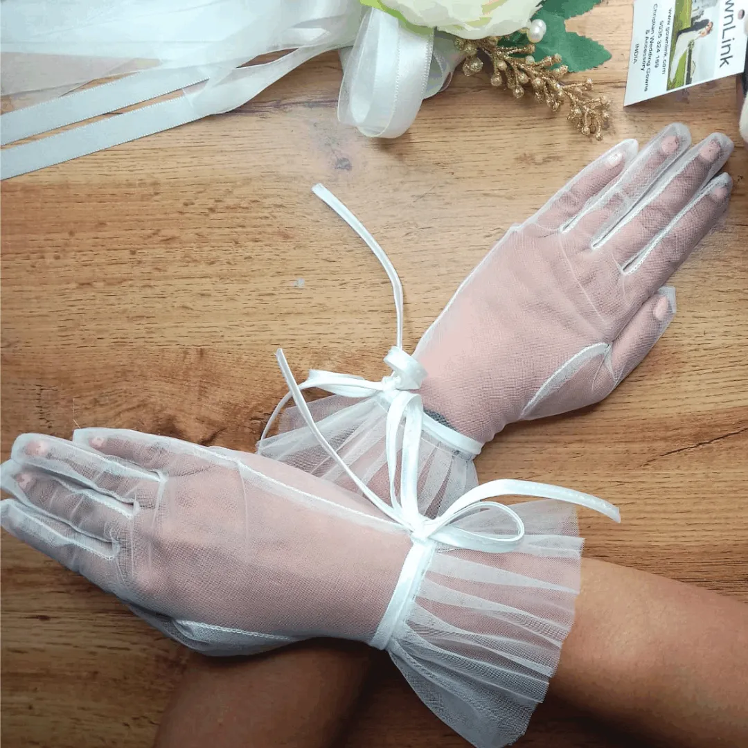 GownLink's Elegant Bridal Gloves Embellished with Satin Ribbon for Christian & Catholic  Wedding G116