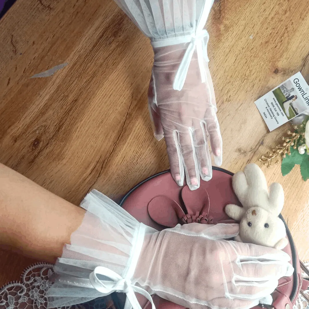 GownLink's Elegant Bridal Gloves Embellished with Satin Ribbon for Christian & Catholic  Wedding G116