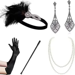 Great Gatsby 1920's Flapper Feather Costume Accessories 5pcs Set - Style 6