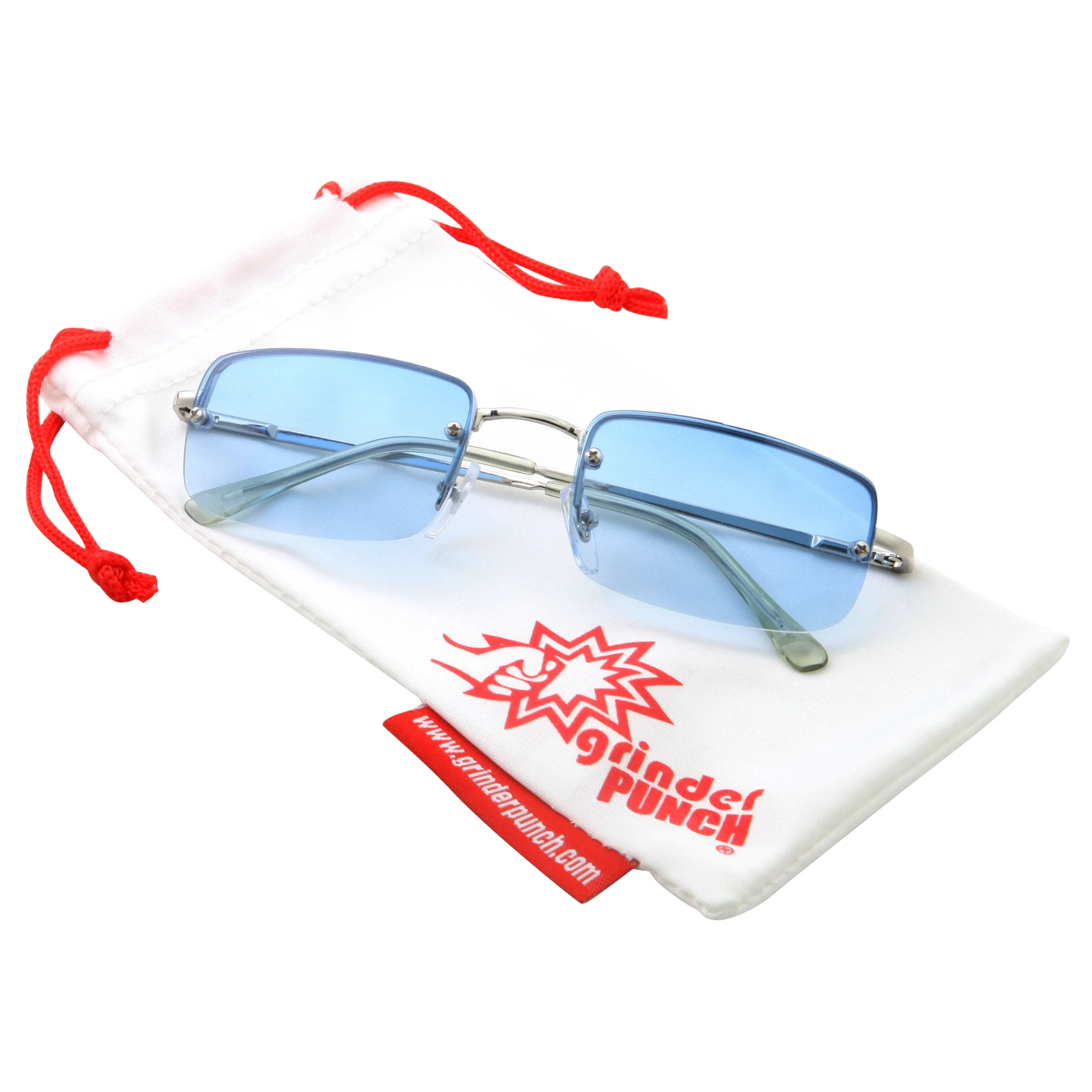 grinderPUNCH Small Slim 90's Popular Nineties Rectangular Sunglasses Rimless Eyewear