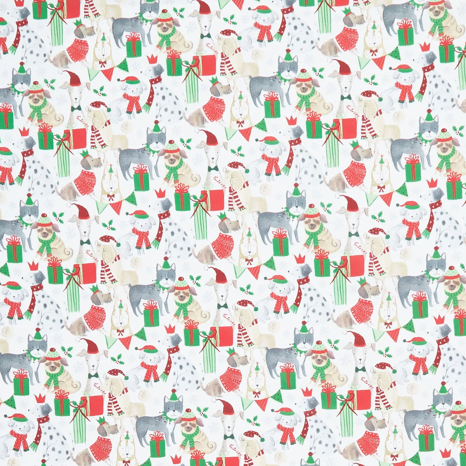 Happy Howlidays - Holiday Dogs With Presents White Yardage