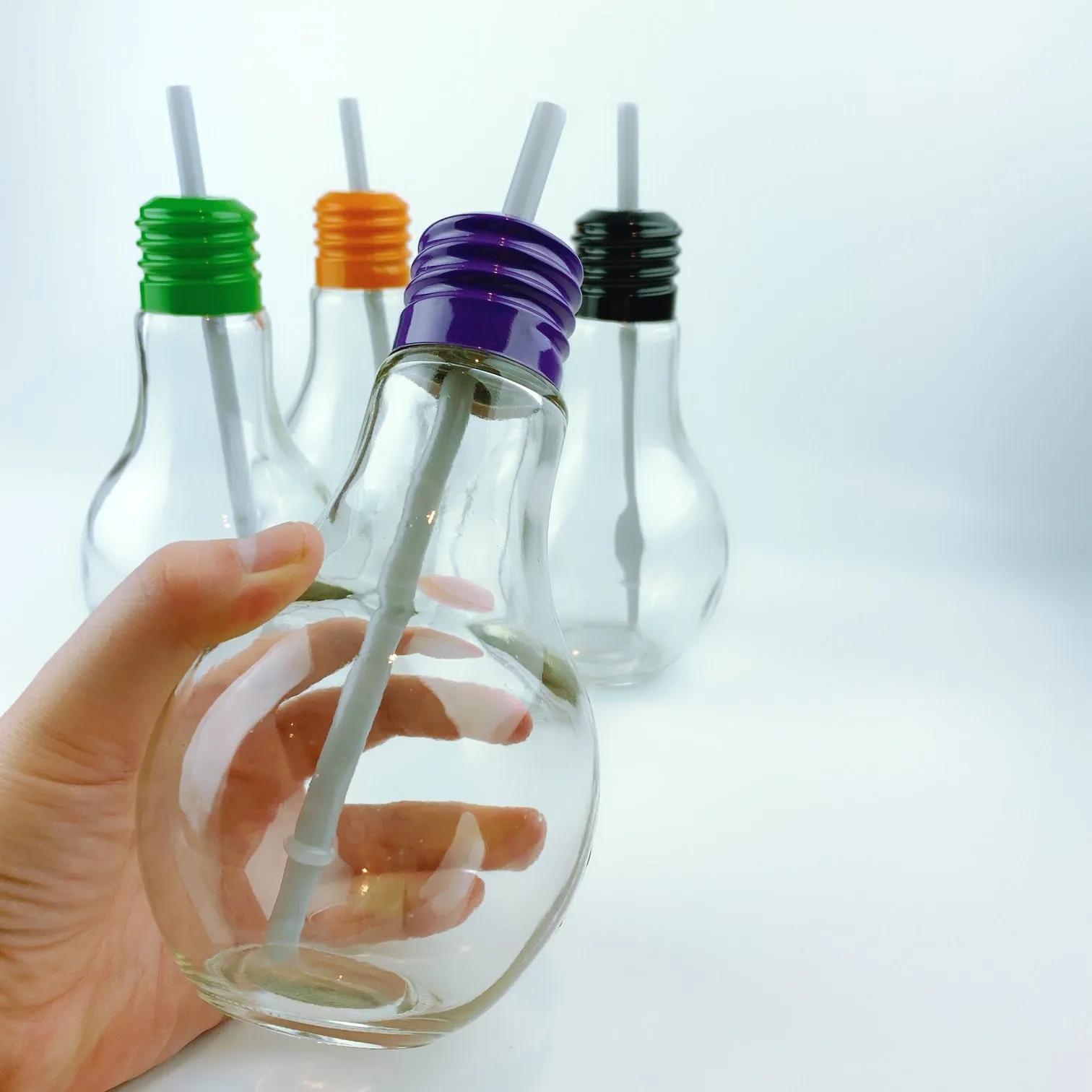 Harvest Parade Light Bulb Shaped Glass Bottle Drinking Glasses With Straws