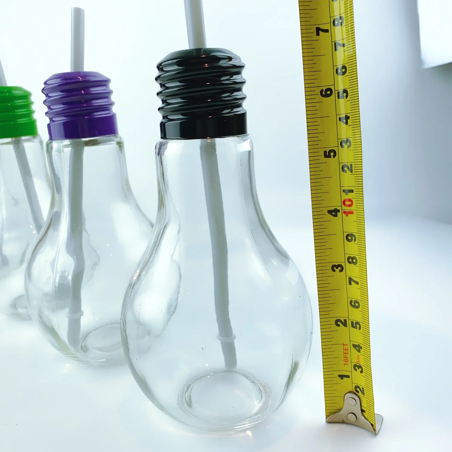 Harvest Parade Light Bulb Shaped Glass Bottle Drinking Glasses With Straws
