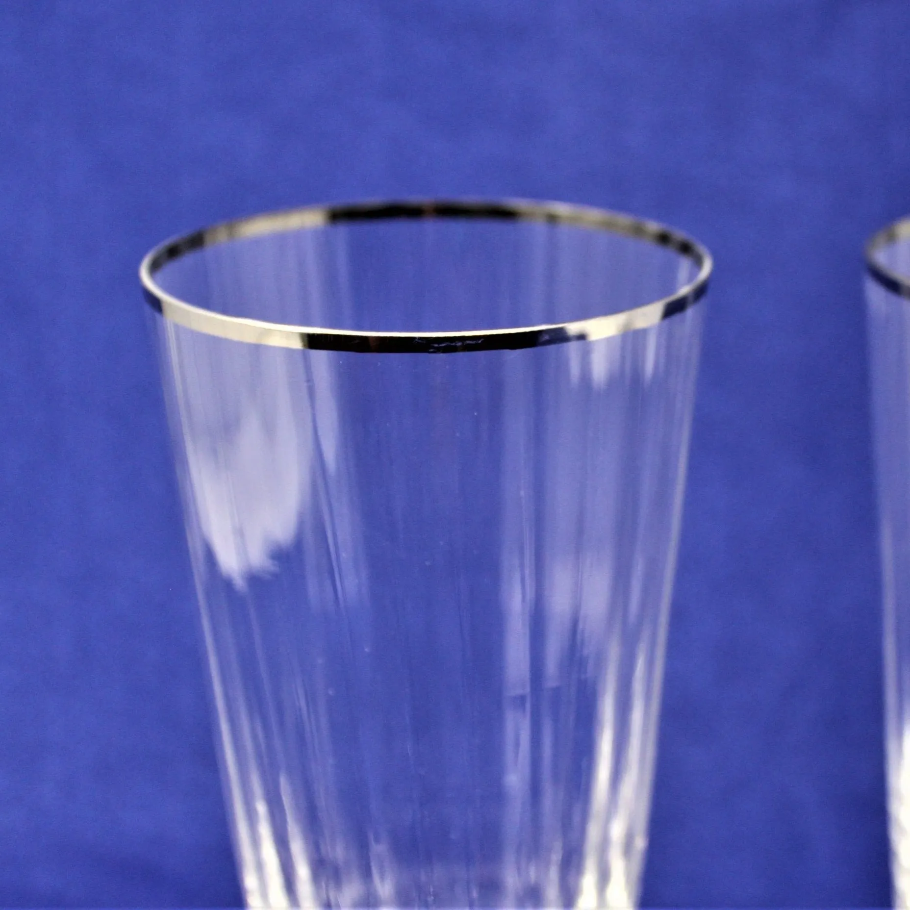 Iced Tea / Goblets, Ribbed Bowl Silver Rim, MCM Stemware, Set of 2, Vintage