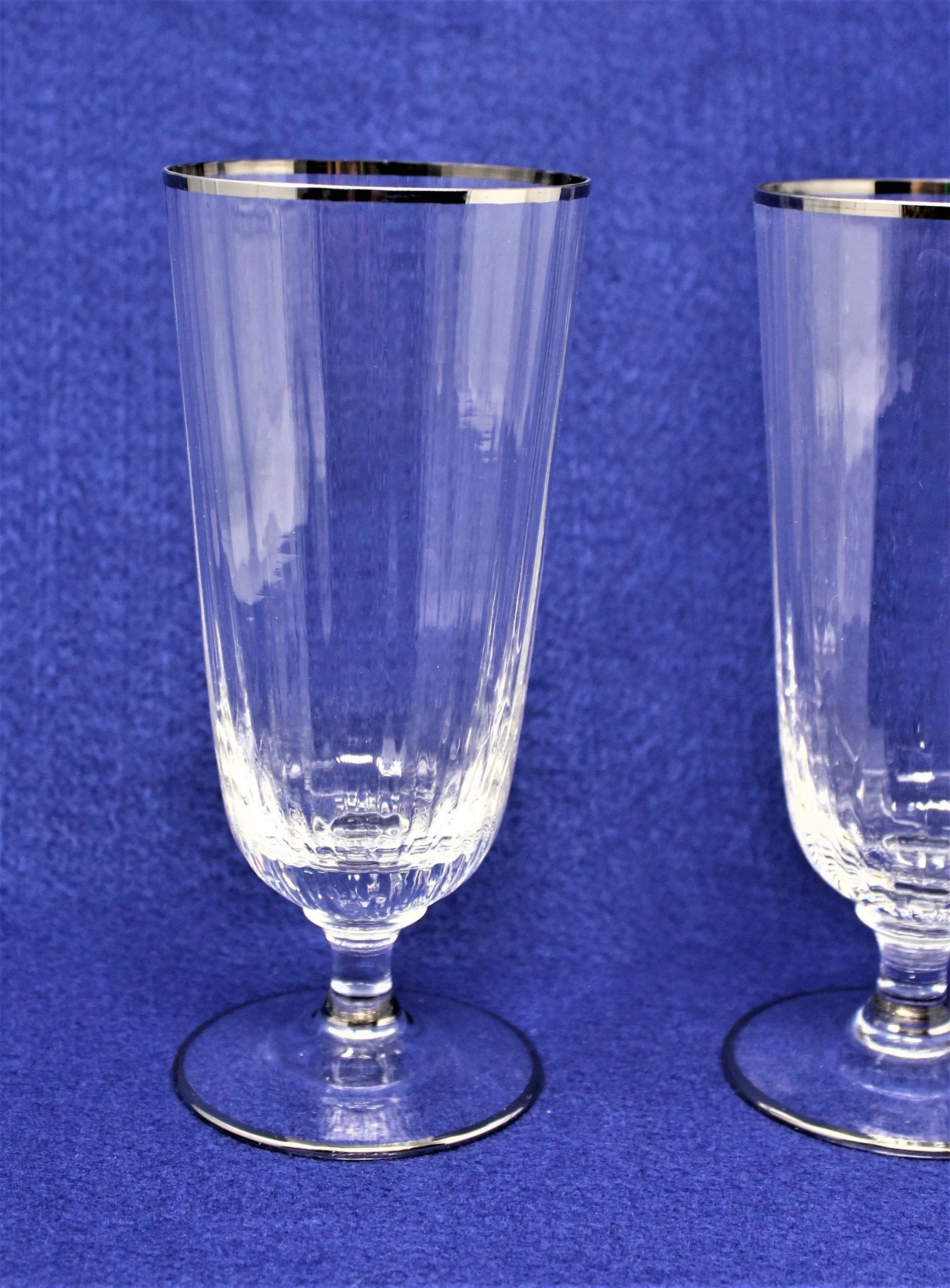 Iced Tea / Goblets, Ribbed Bowl Silver Rim, MCM Stemware, Set of 2, Vintage