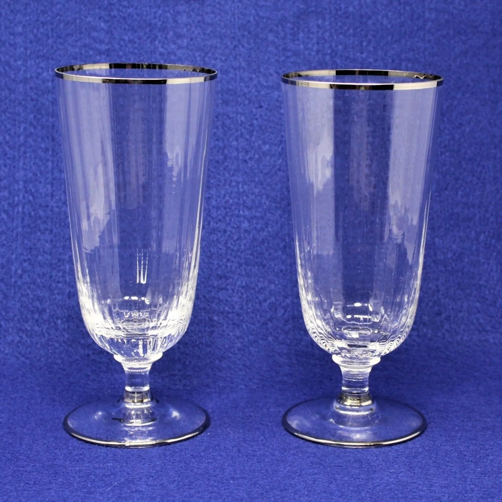 Iced Tea / Goblets, Ribbed Bowl Silver Rim, MCM Stemware, Set of 2, Vintage