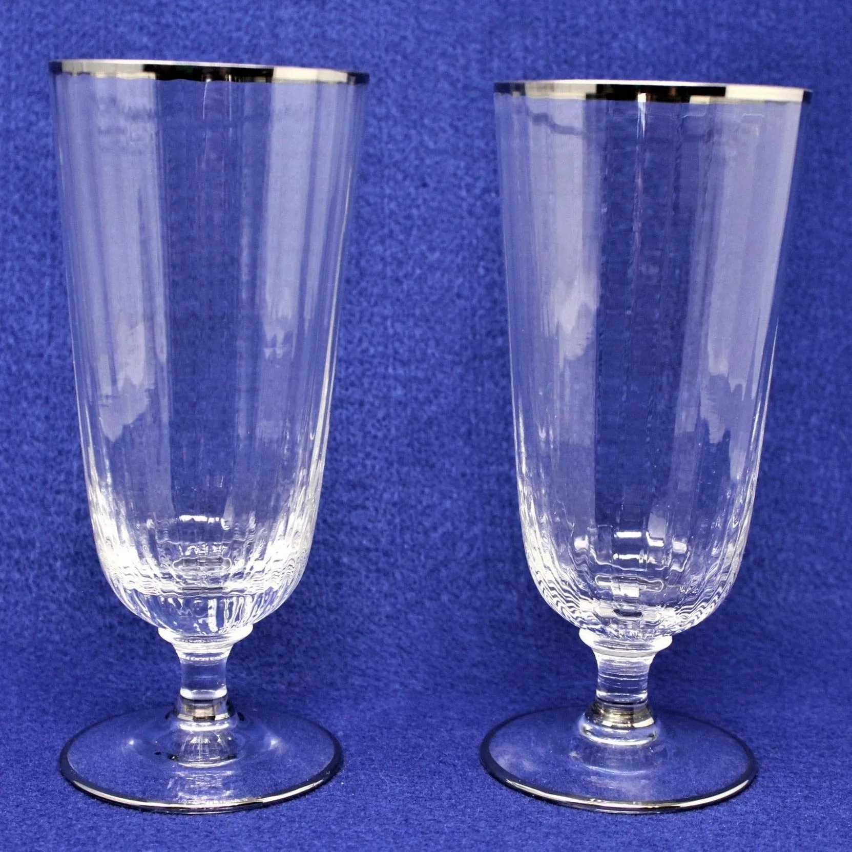 Iced Tea / Goblets, Ribbed Bowl Silver Rim, MCM Stemware, Set of 2, Vintage