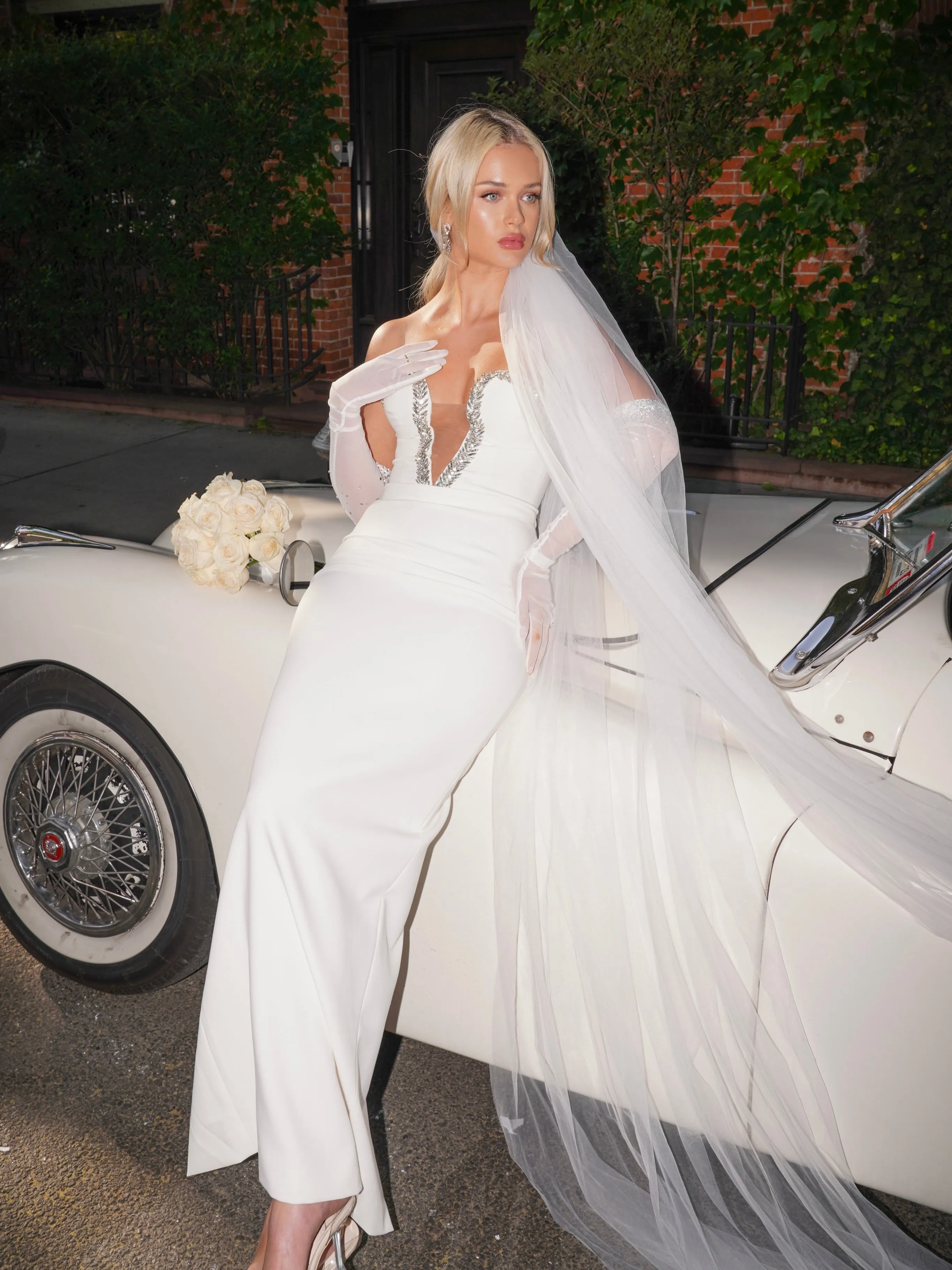 Ivanna White Crystal Charming Embellished Maxi Dress