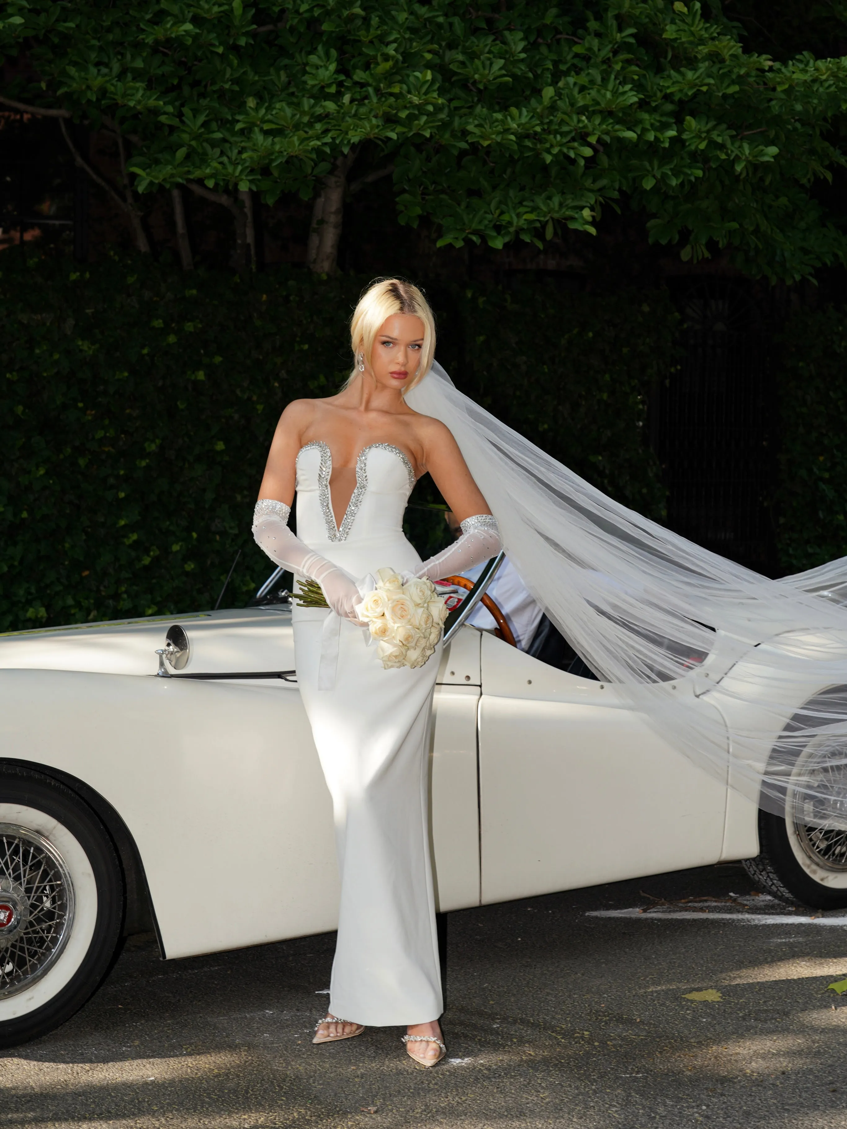 Ivanna White Crystal Charming Embellished Maxi Dress