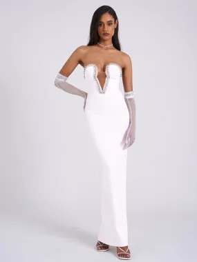 Ivanna White Crystal Charming Embellished Maxi Dress