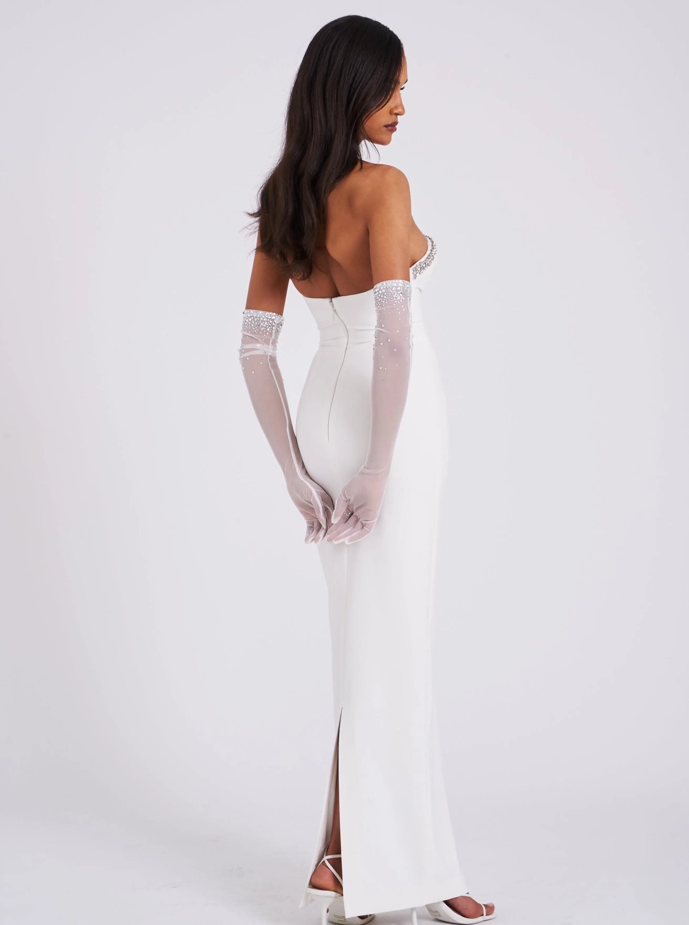 Ivanna White Crystal Charming Embellished Maxi Dress