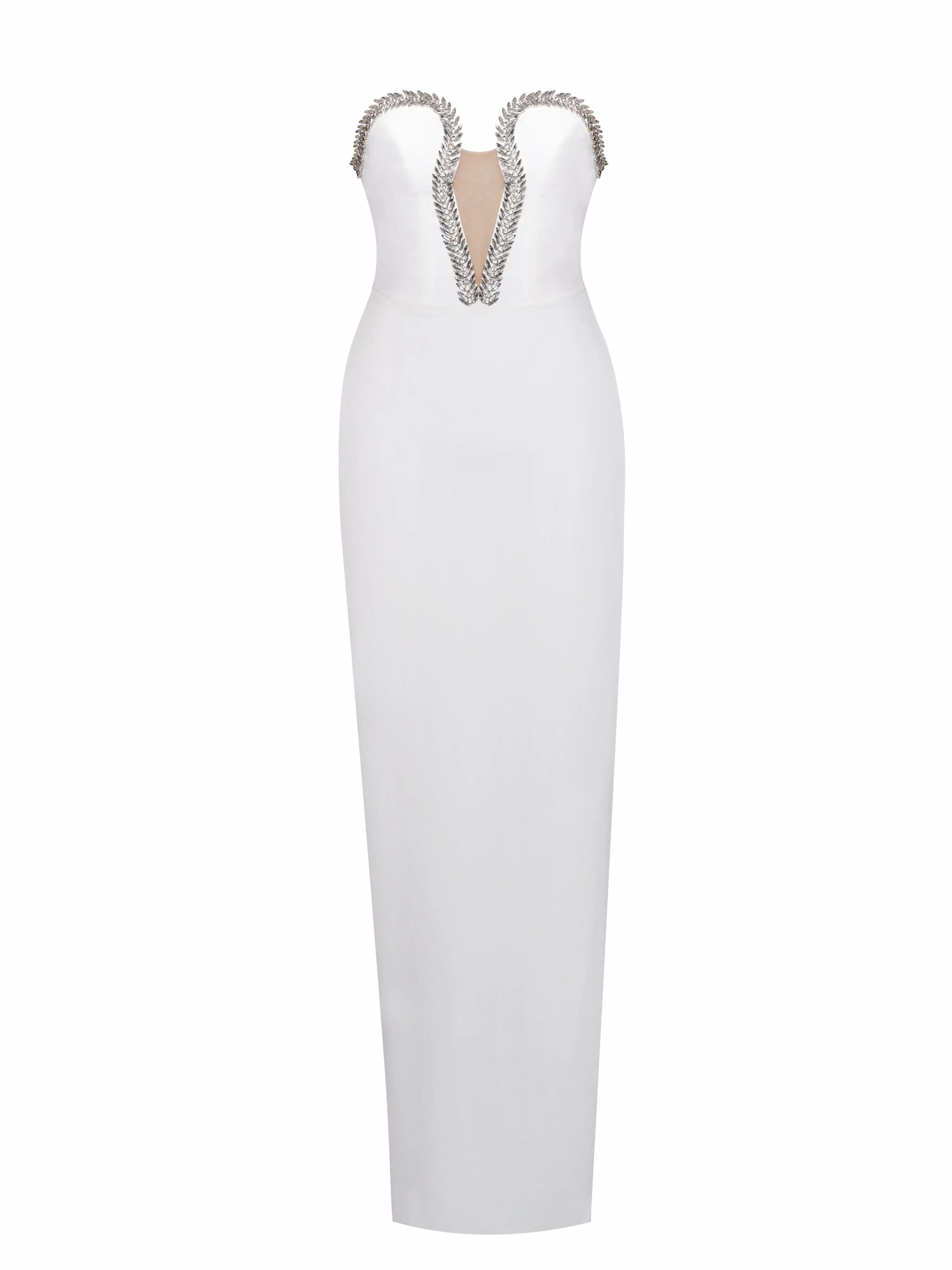 Ivanna White Crystal Charming Embellished Maxi Dress
