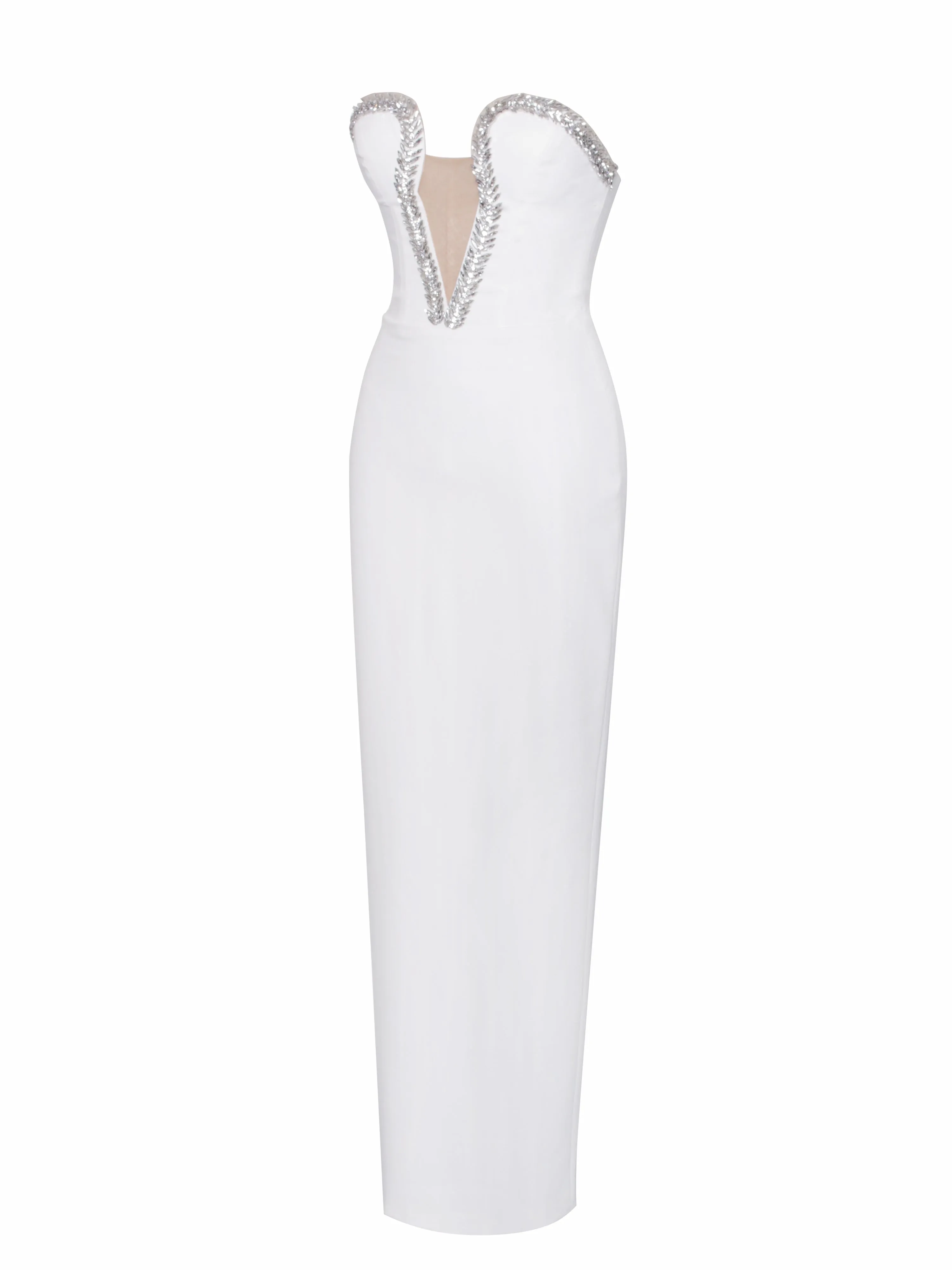 Ivanna White Crystal Charming Embellished Maxi Dress