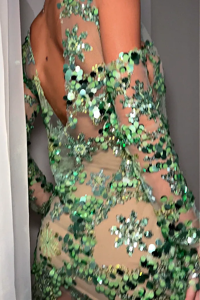IVY MINI DRESS - EMBELLISHED GREEN
