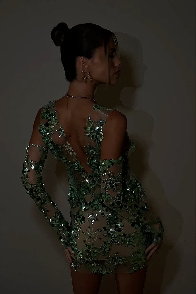 IVY MINI DRESS - EMBELLISHED GREEN