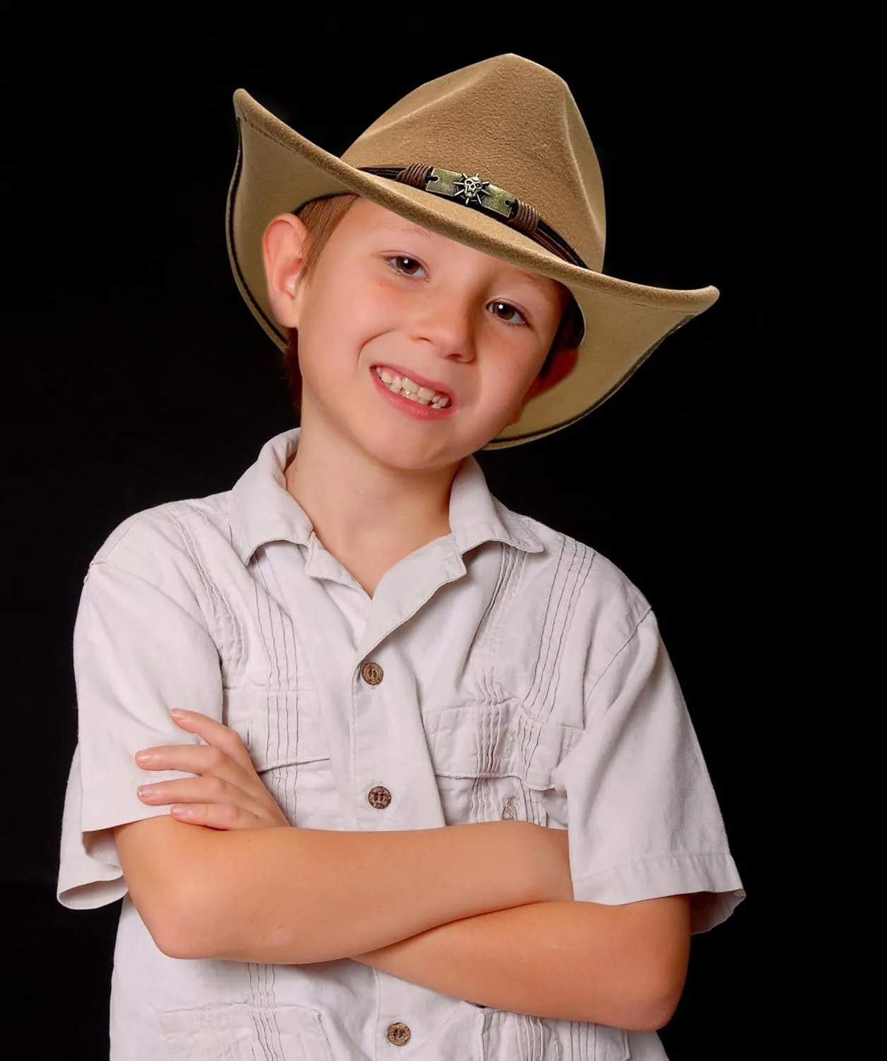 JOYEBUY Cowboy Hats for Kids Vintage Wide Brim Felt Cowboy Hat Girls Cowgirl Hat with Belt Buckle