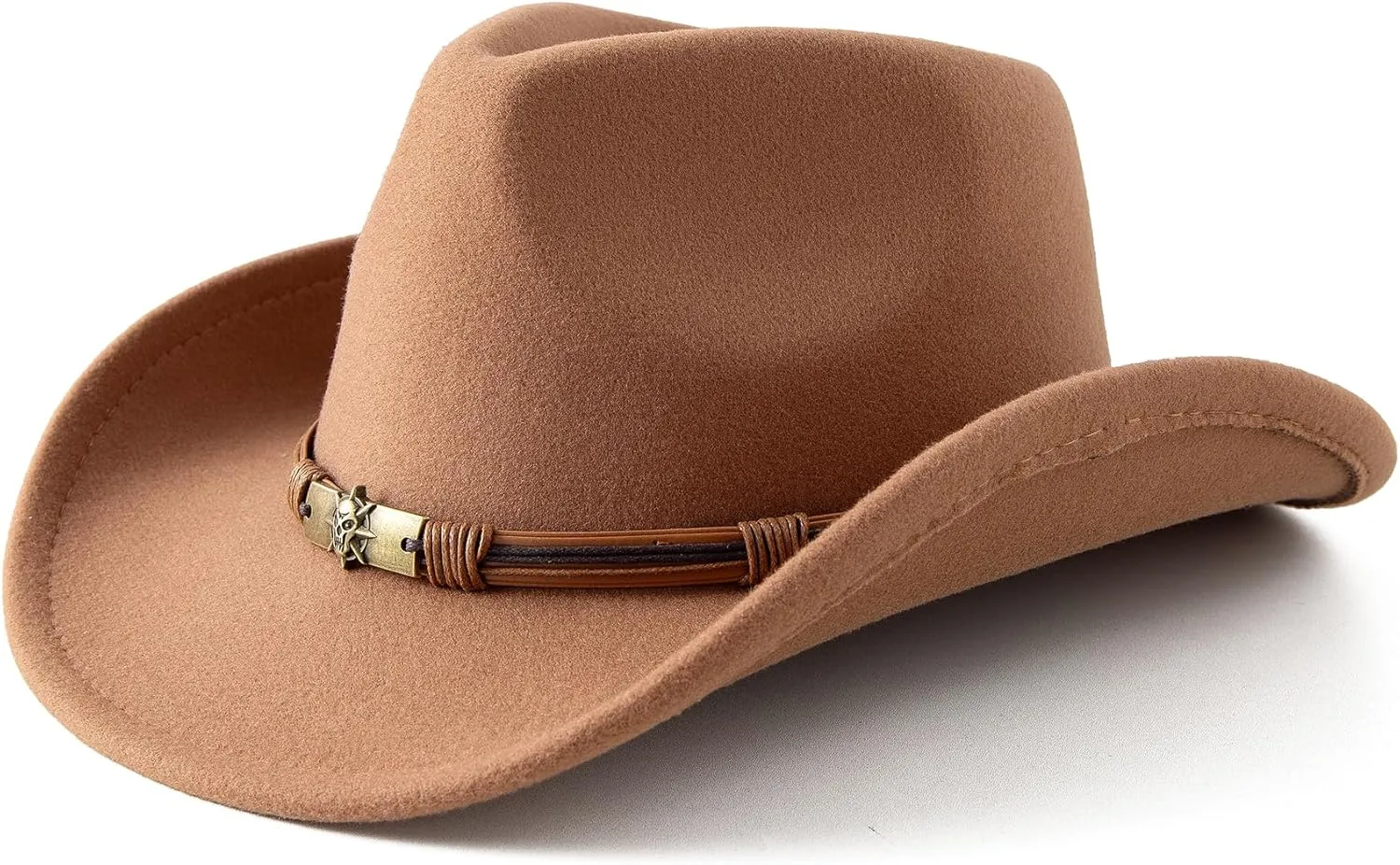 JOYEBUY Cowboy Hats for Kids Vintage Wide Brim Felt Cowboy Hat Girls Cowgirl Hat with Belt Buckle