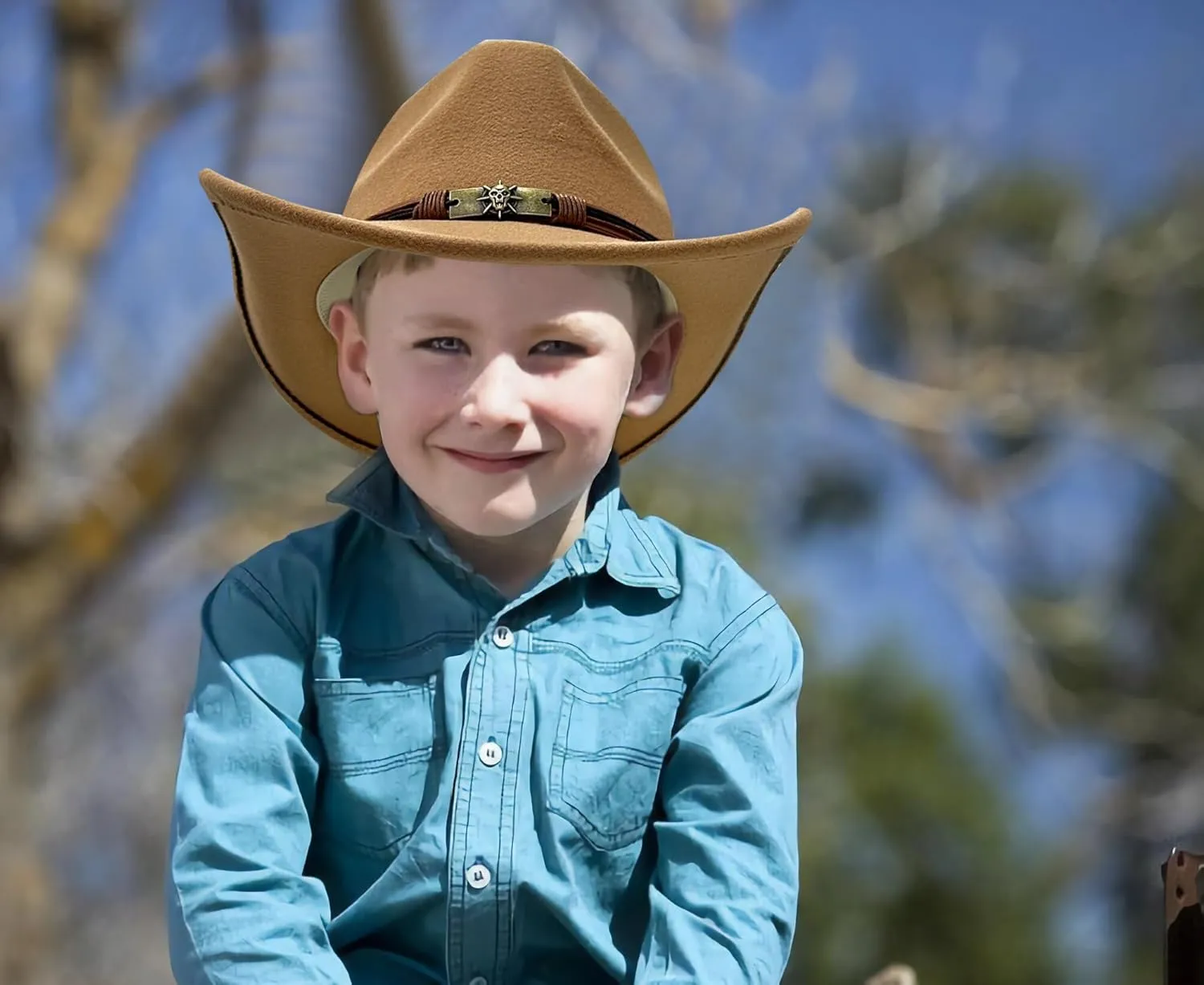 JOYEBUY Cowboy Hats for Kids Vintage Wide Brim Felt Cowboy Hat Girls Cowgirl Hat with Belt Buckle