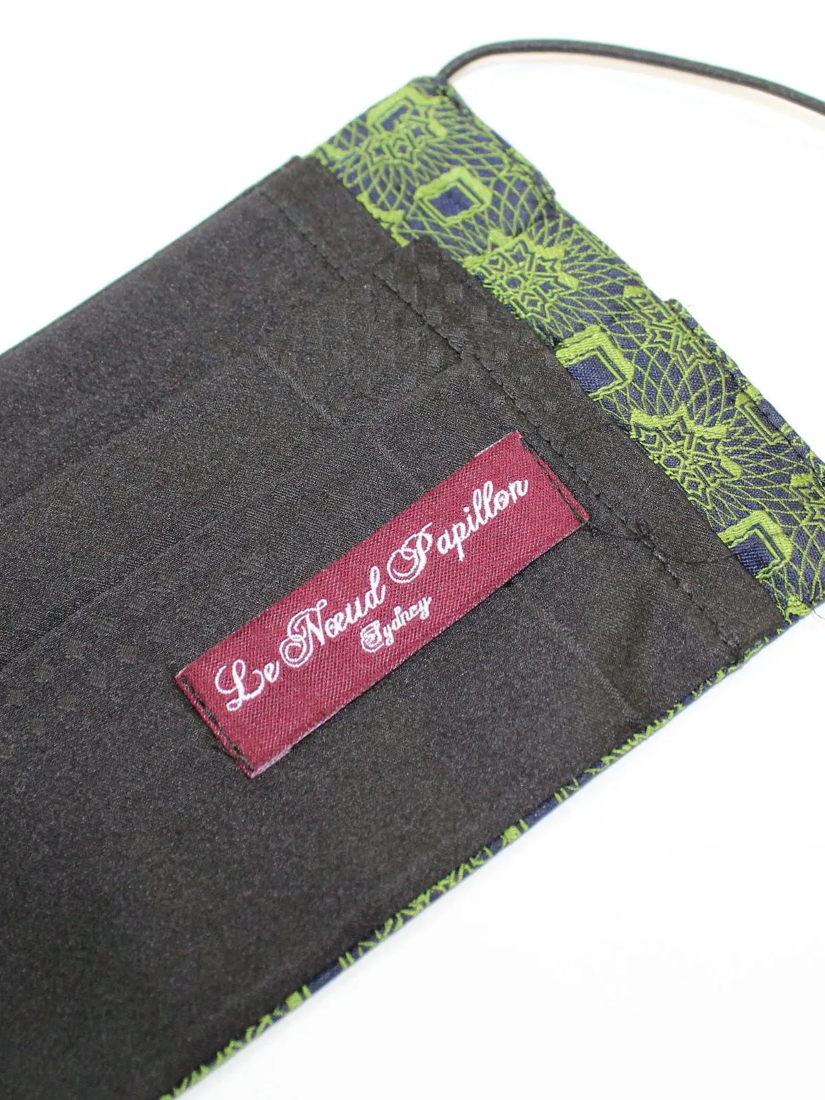 Le Noeud Papillon Silk Face Mask Lime Navy Medallion FINAL SALE