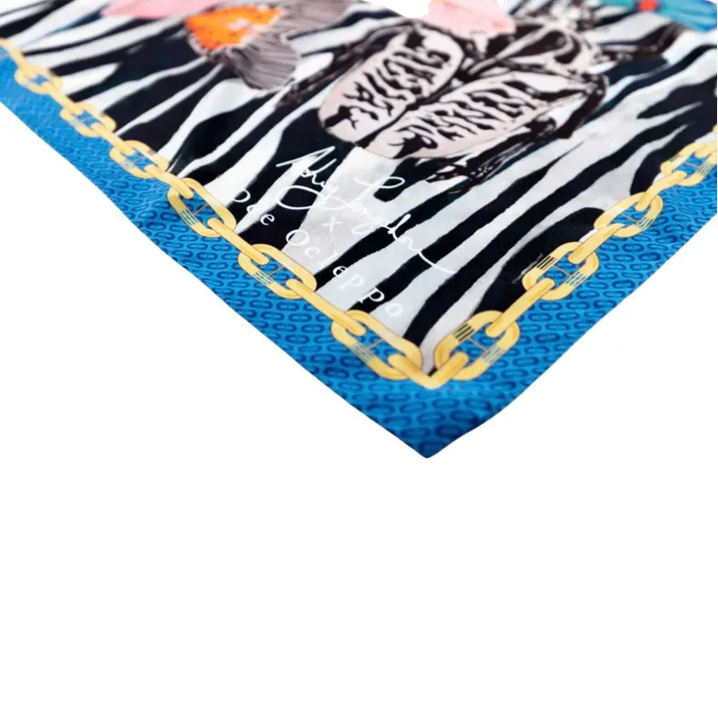 Living Jewels Blue Border Silk Scarf | Ashley Longshore x Dee Ocleppo
