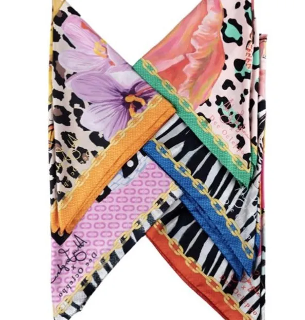 Living Jewels Blue Border Silk Scarf | Ashley Longshore x Dee Ocleppo