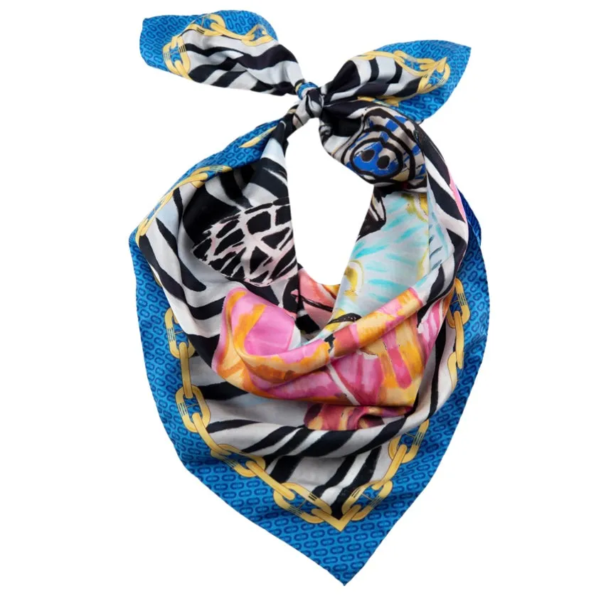 Living Jewels Blue Border Silk Scarf | Ashley Longshore x Dee Ocleppo