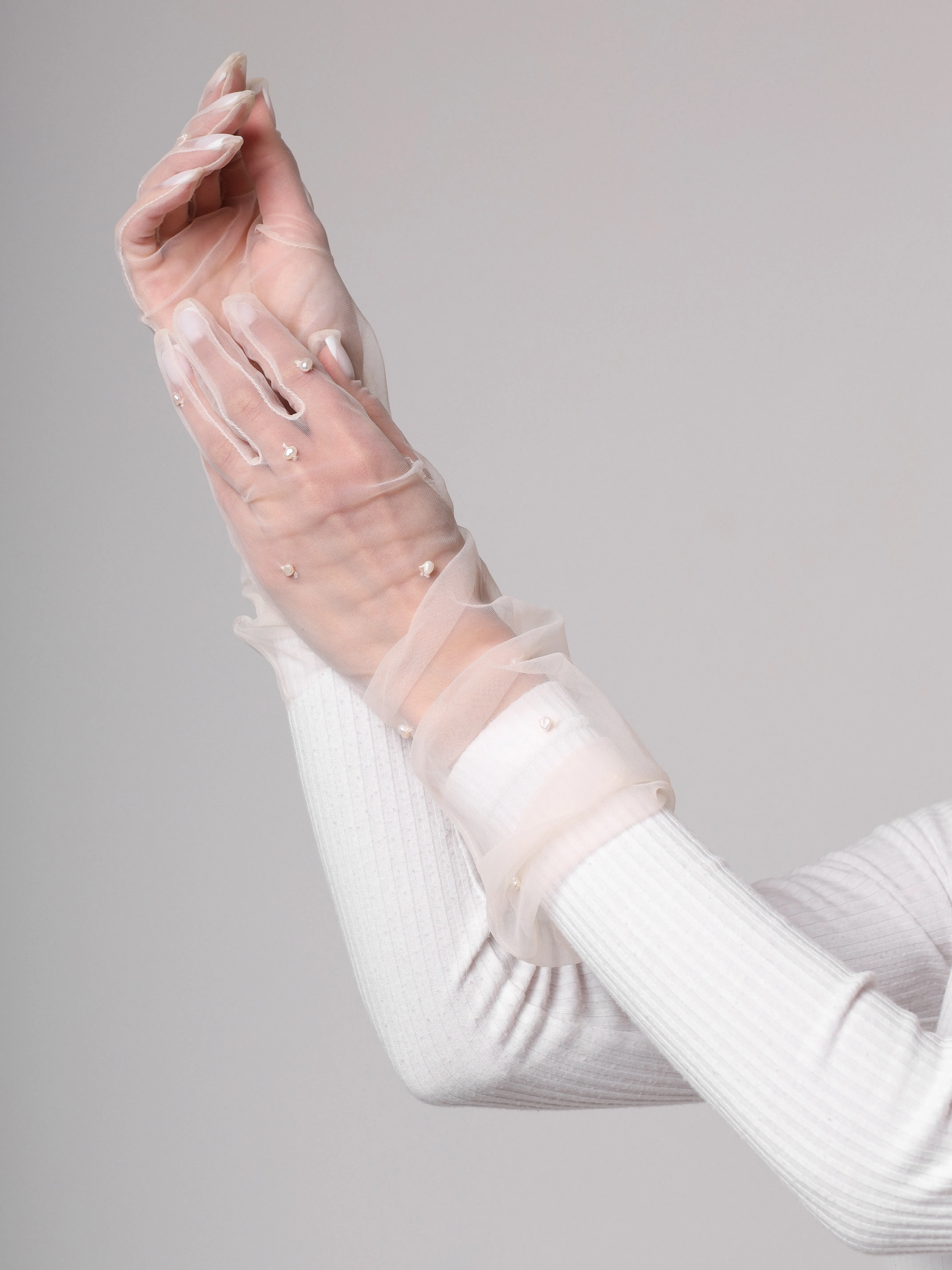 Long Gloves, “Pearls” in White