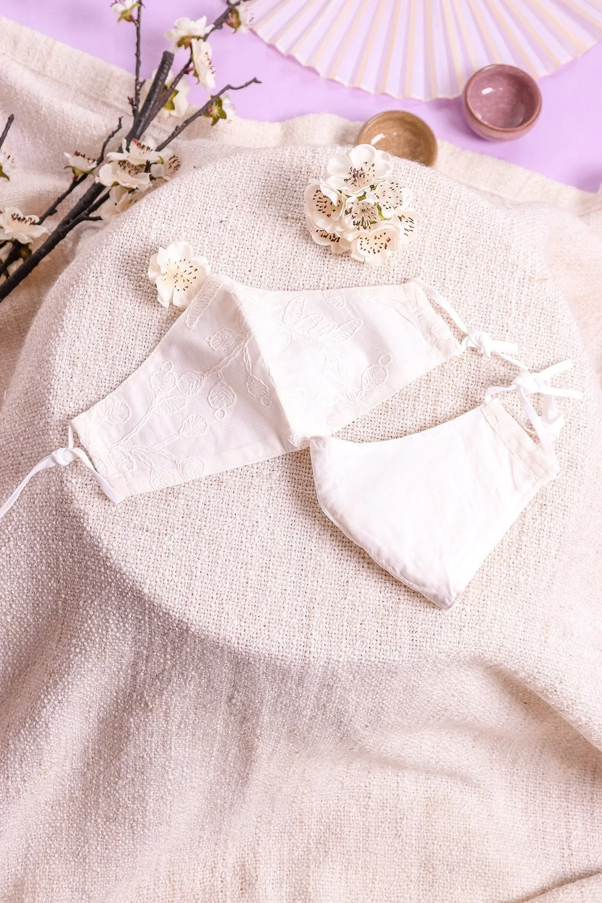 MADEBYNM DALENA EMBROIDERED RUCHED MASK