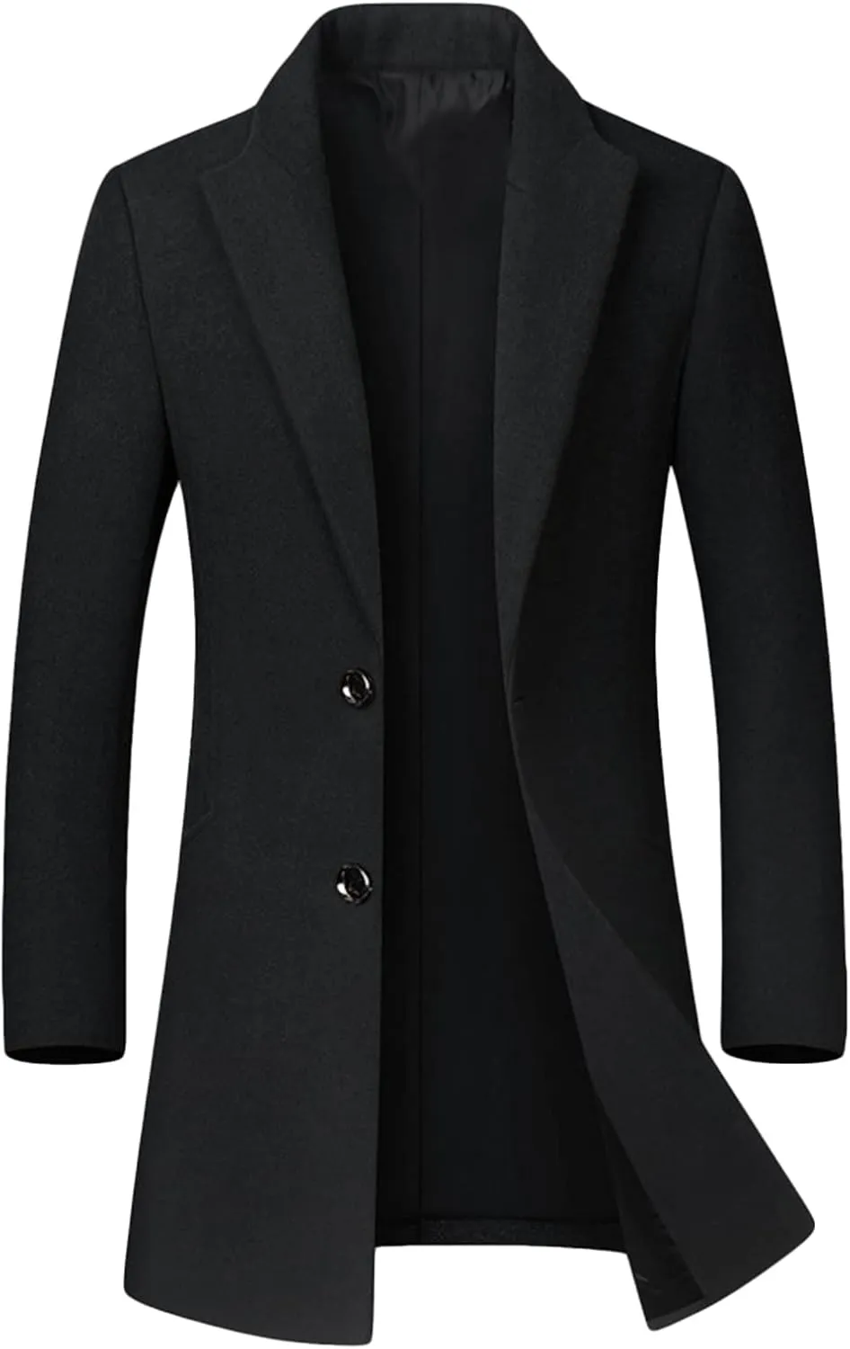Maiyifu-GJ Men's Mid-Length Single Breasted Coat Notch Lapel Slim Top Pea Coats Winter Windproof Business Trench Overcoat