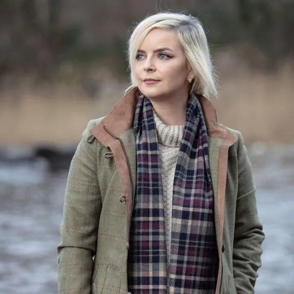 Maroon Broken Check Extra Fine Merino Scarf