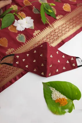 Maroon Festive Hand-embroidered Mask