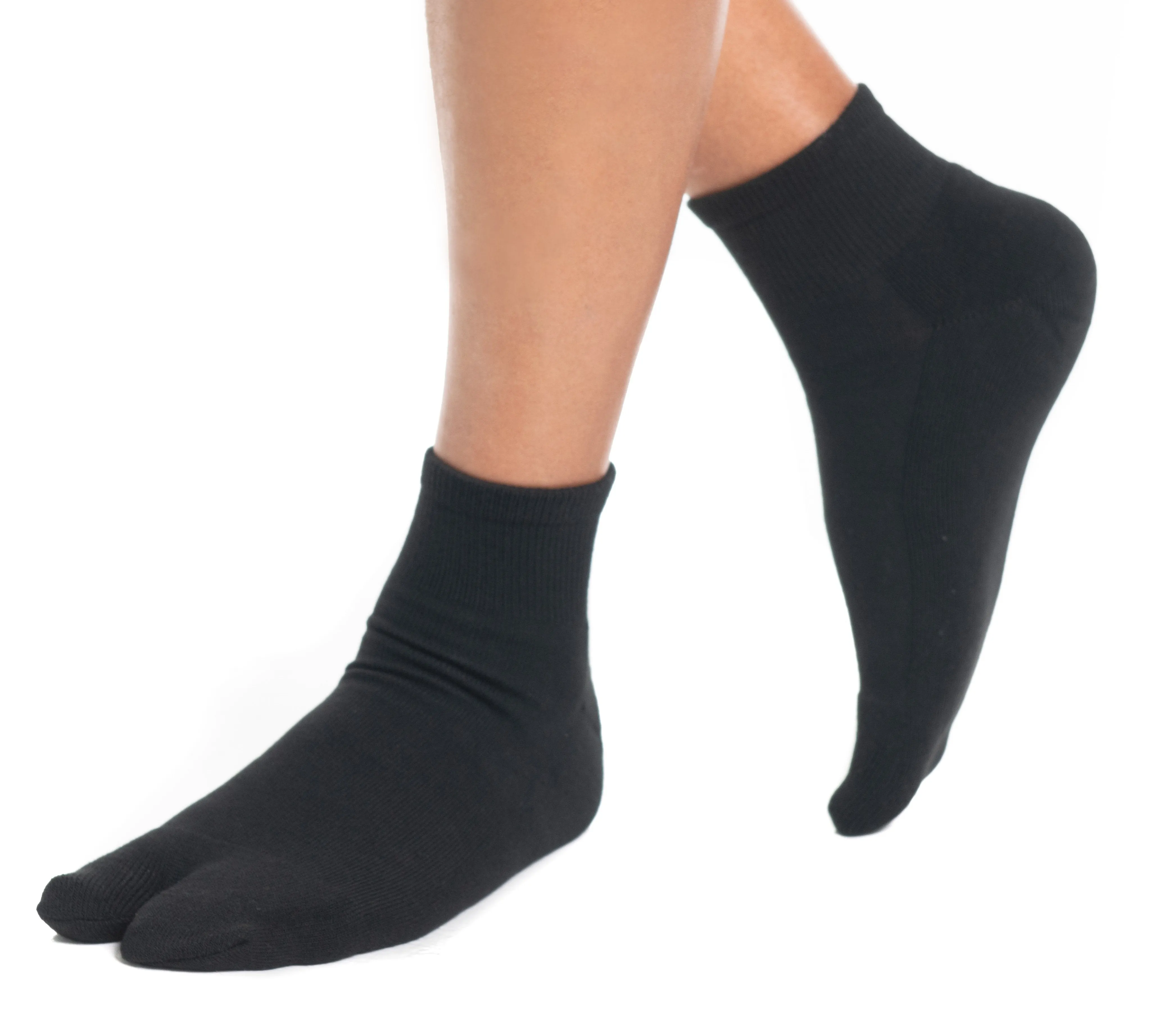 Mini-Crew - V-Toe Thicker Flip-Flop Tabi Socks Athletic or Casual Black Cotton Blend Comfortable Stylish