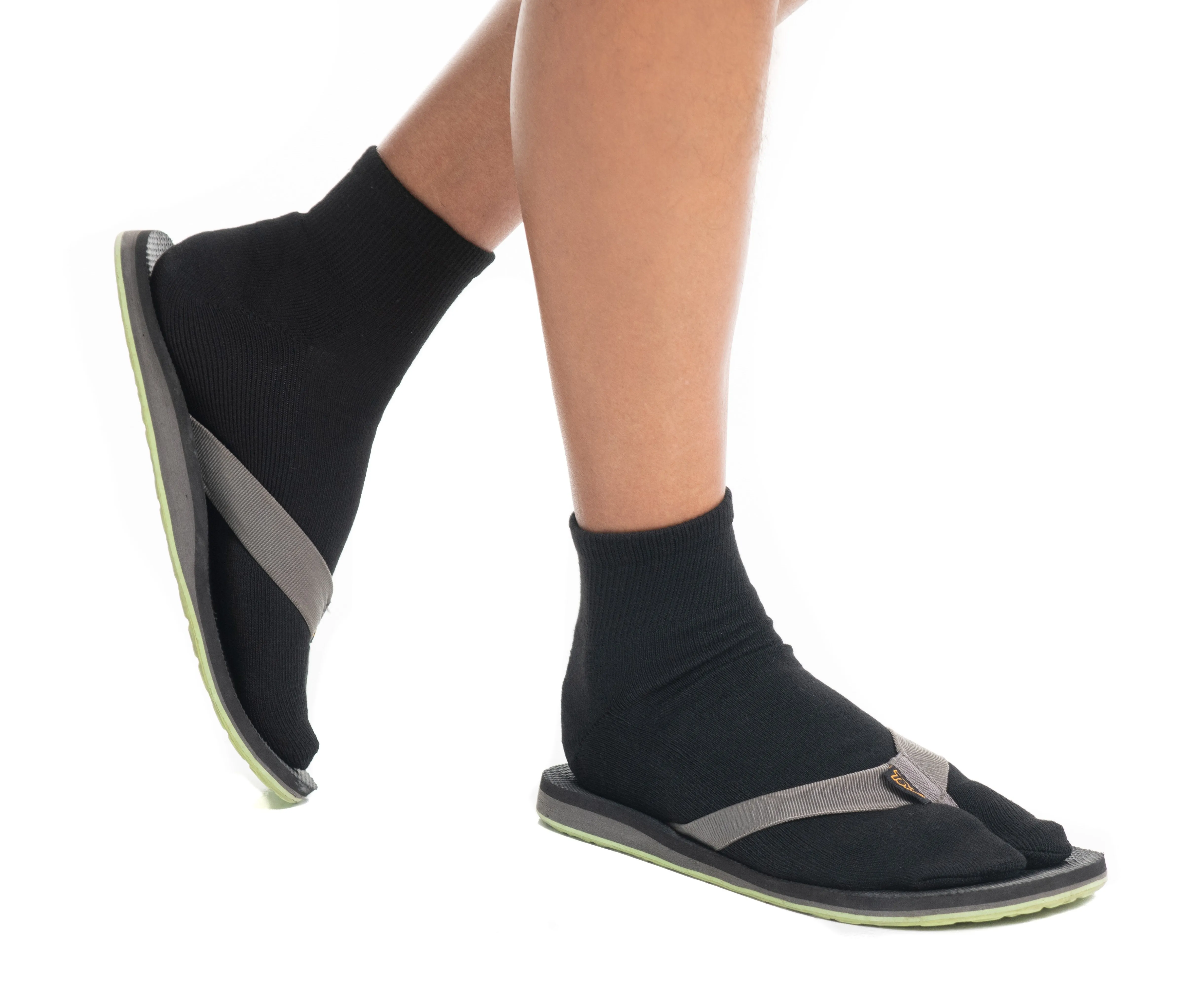 Mini-Crew - V-Toe Thicker Flip-Flop Tabi Socks Athletic or Casual Black Cotton Blend Comfortable Stylish