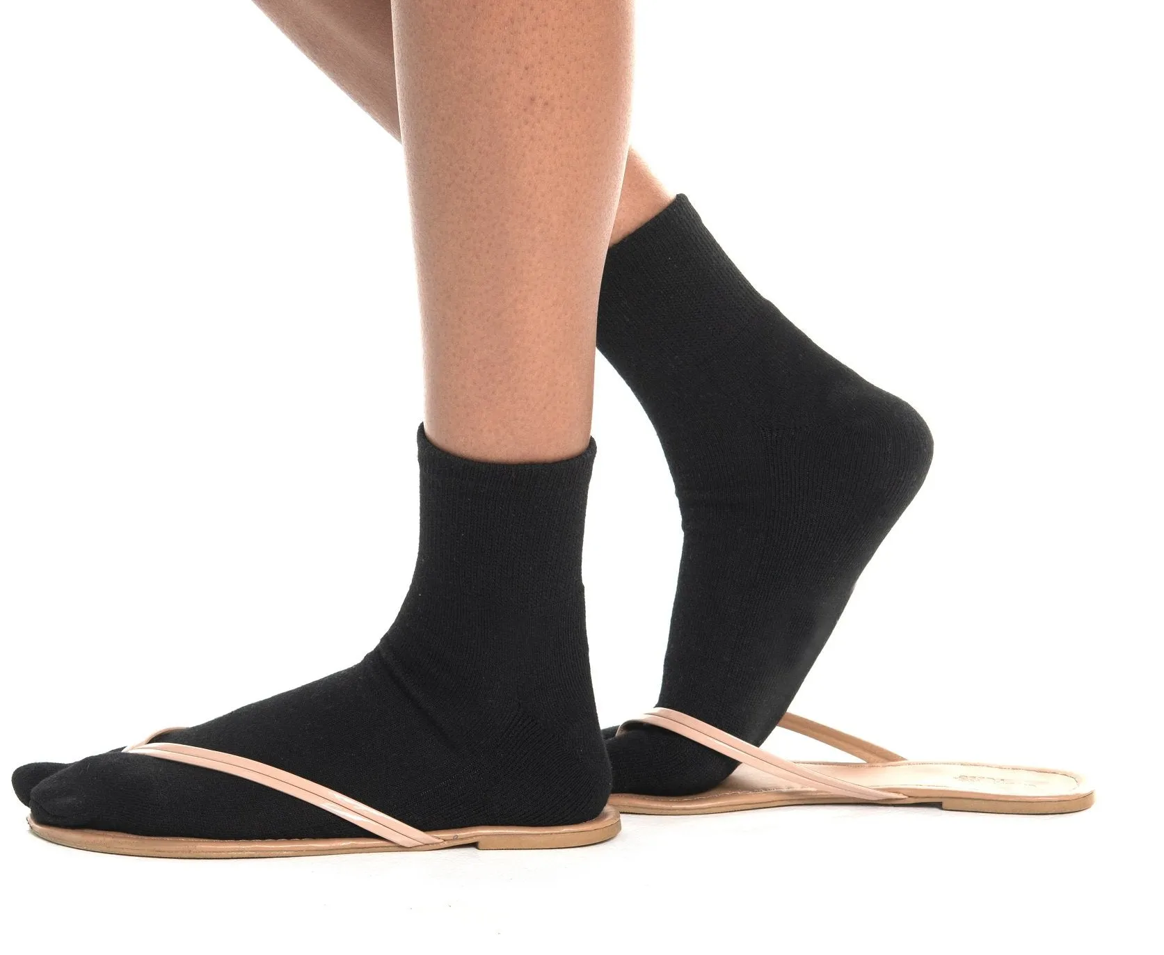 Mini-Crew - V-Toe Thicker Flip-Flop Tabi Socks Athletic or Casual Black Cotton Blend Comfortable Stylish