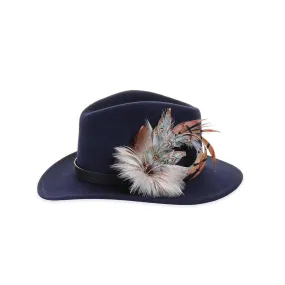 Navy Fedora with Blue Pheasant and Mallard Pin