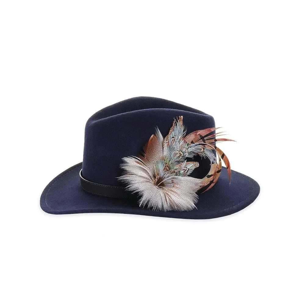Navy Fedora with Blue Pheasant and Mallard Pin