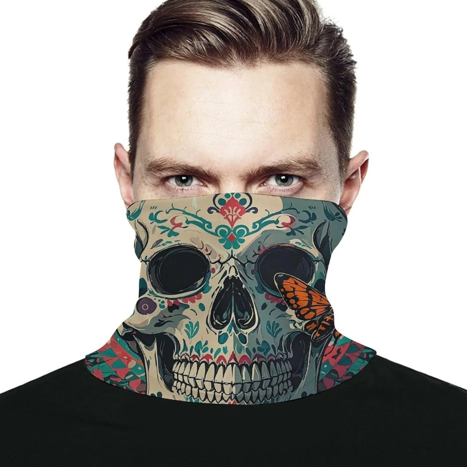 Neck Gaiter Skeleton Death Moth Face Cover for Men Women Cold Weather Scarf Breathable Face Mask Wind-proof Balaclava Face Mask for Skiing Fishing Hiking Cycling