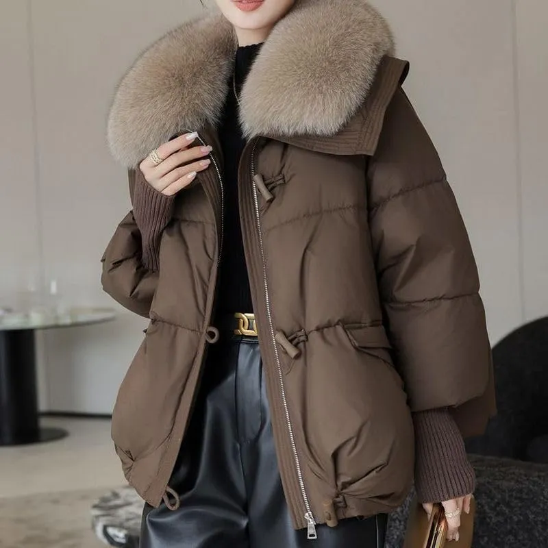 Omara Puffer Fur Coat, Women Casual Faux Fur Lapel Puffer, Women's Winter Warm Down Coats Thicken fashions Puffer Jacket