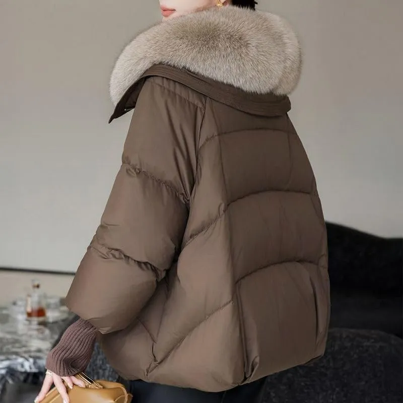 Omara Puffer Fur Coat, Women Casual Faux Fur Lapel Puffer, Women's Winter Warm Down Coats Thicken fashions Puffer Jacket