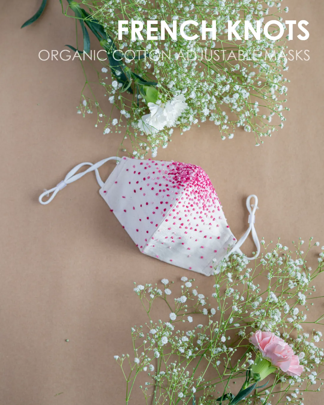 Organic Cotton French Knots Adjustable Face Masks