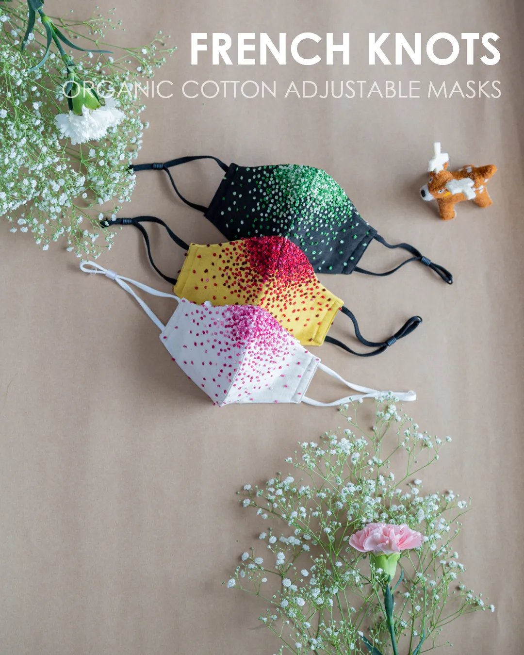 Organic Cotton French Knots Adjustable Face Masks