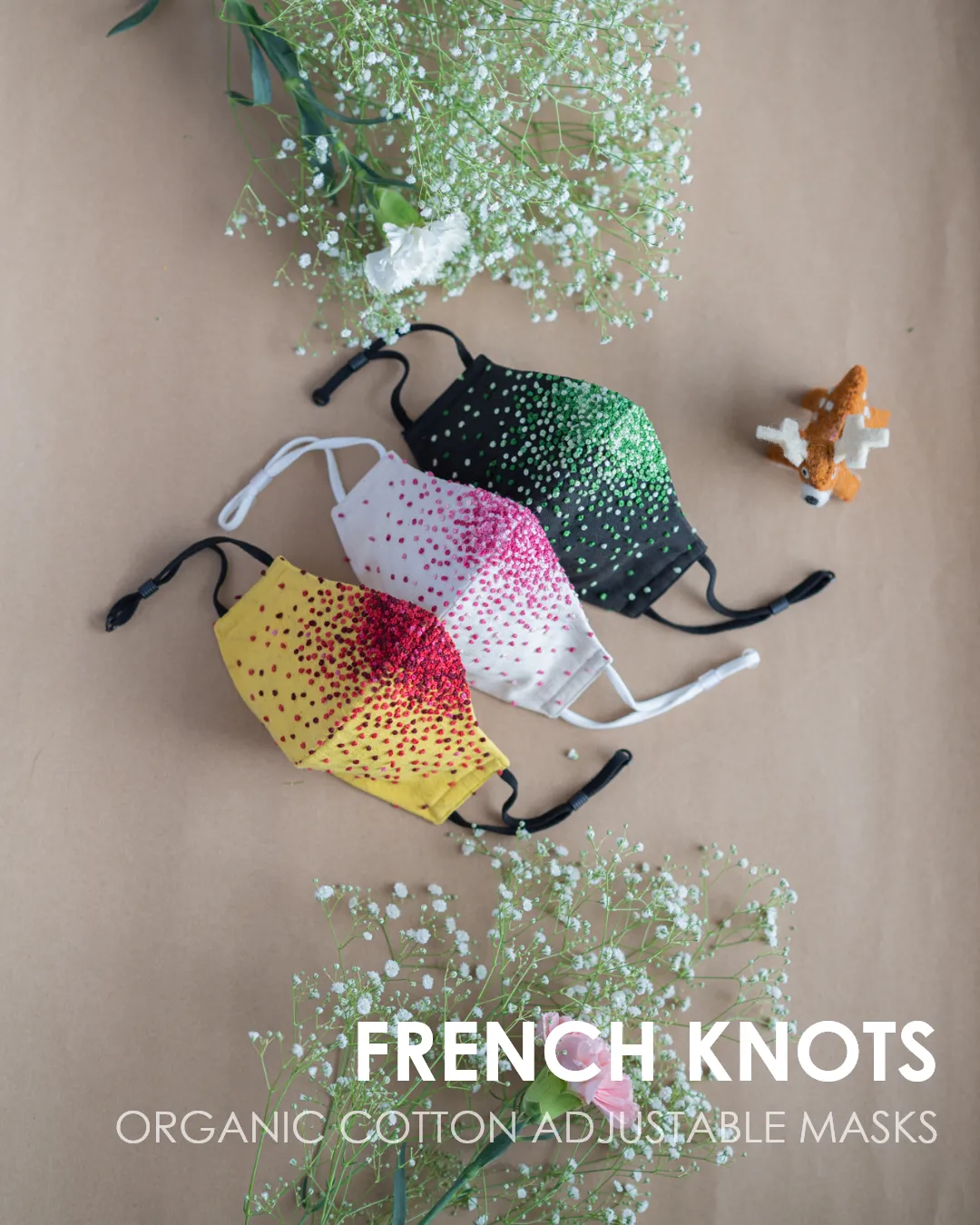 Organic Cotton French Knots Adjustable Face Masks