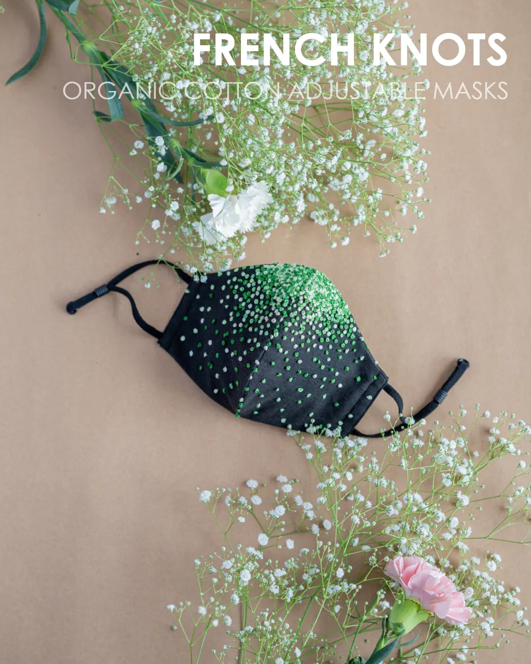 Organic Cotton French Knots Adjustable Face Masks