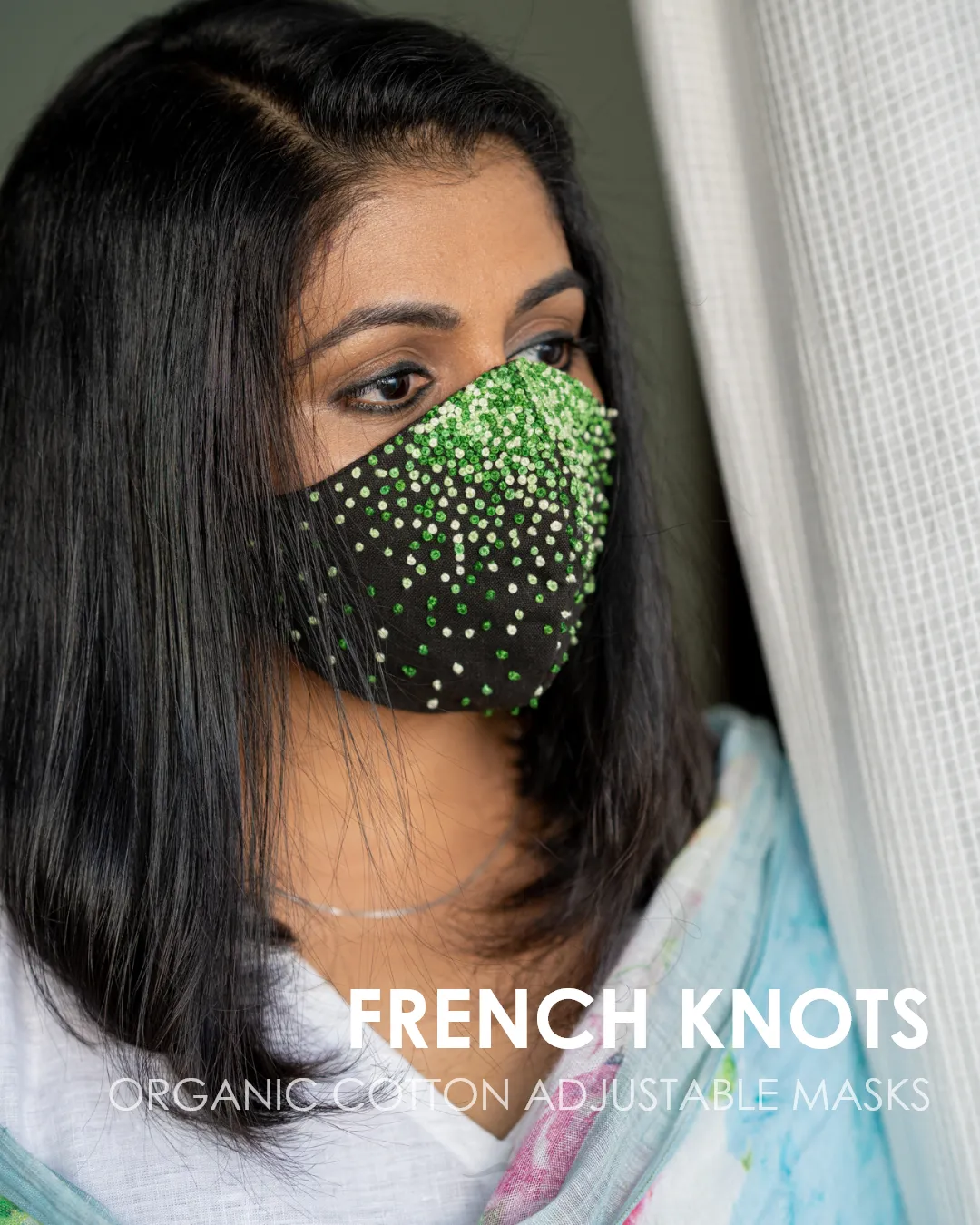 Organic Cotton French Knots Adjustable Face Masks