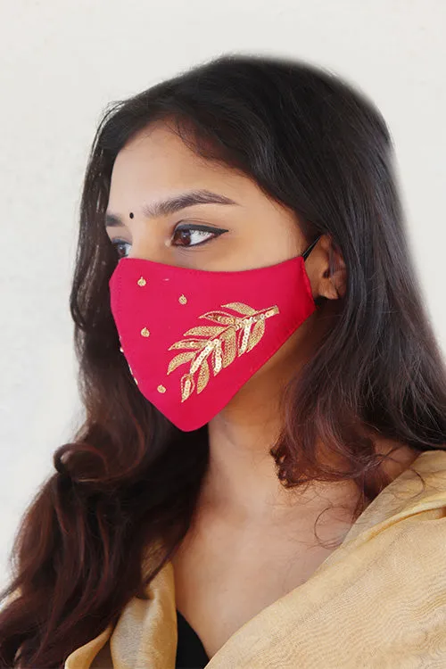 Pink Festive Hand-embroidered Mask